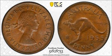 1955 Y. (p) 1D Melbourne obverse Wide 55 MS63BN