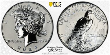 2024-S $1 Peace Dollar Rev PR Two-Coin Reverse Proof Set PR70