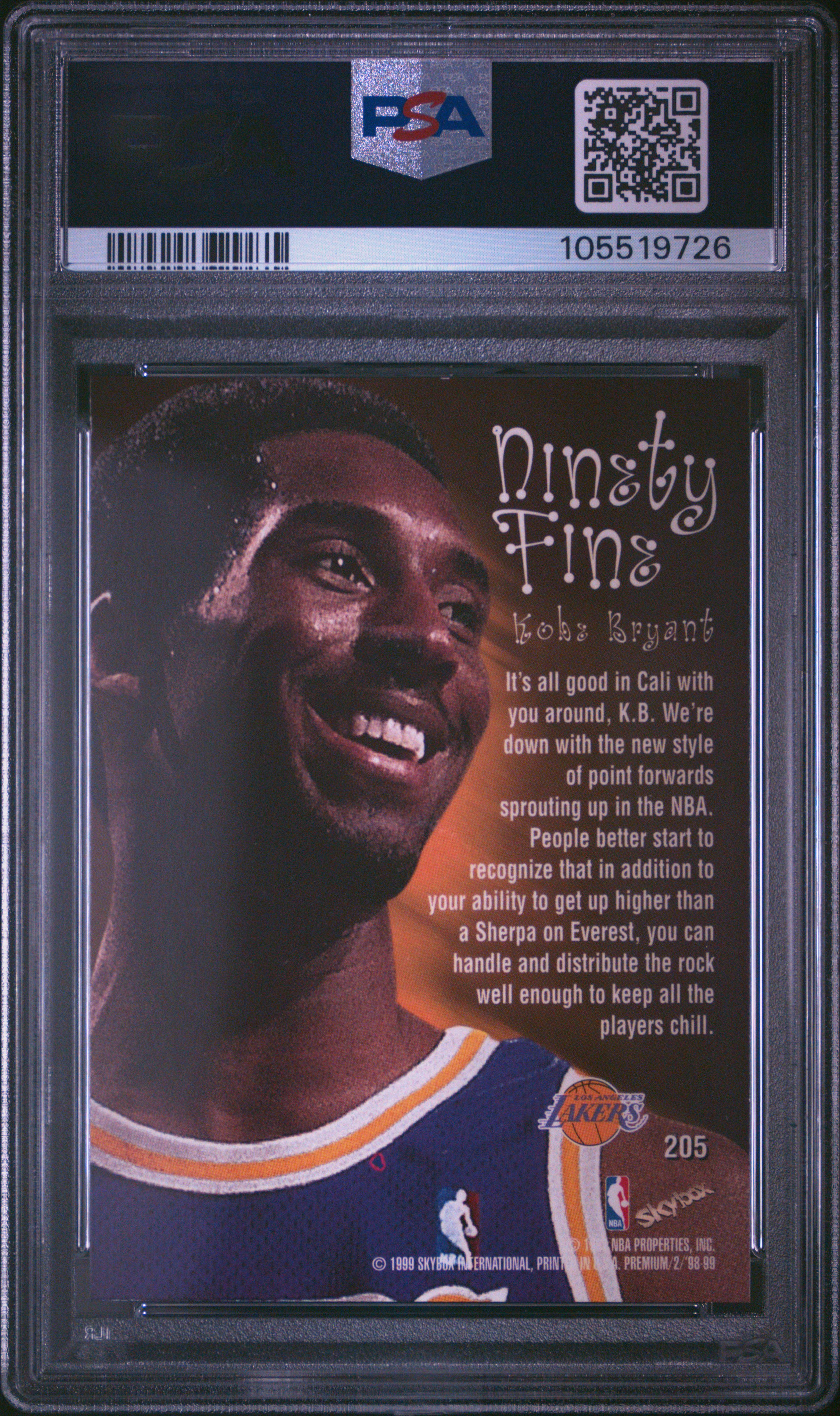 1998 Skybox Premium Kobe Bryant #205 Mint 9 back
