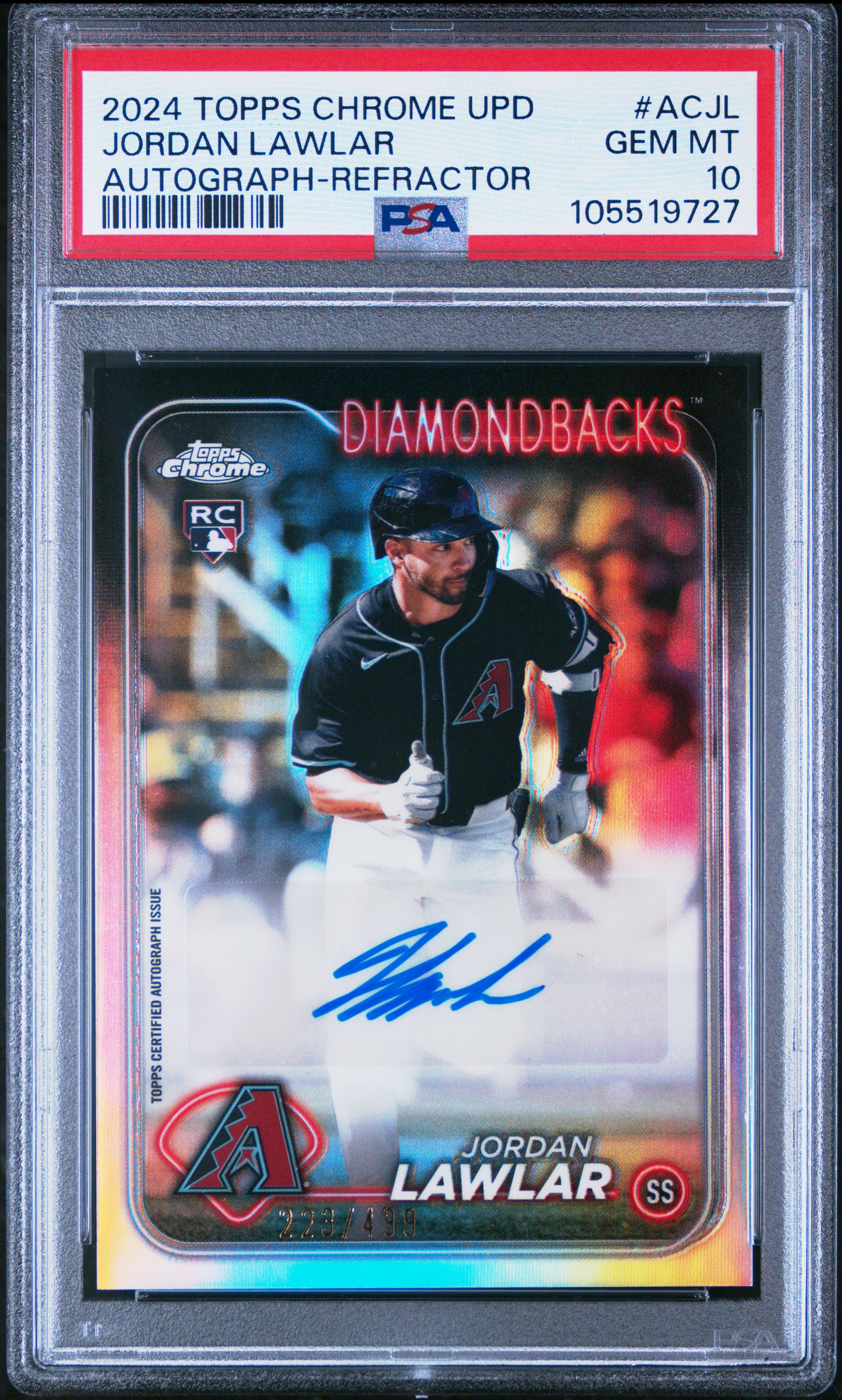 2024 Topps Chrome Update Chrome Baseball Update Series Autographs Jordan Lawlar #Acjl (Autograph-Refractor) Gem Mt 10 front