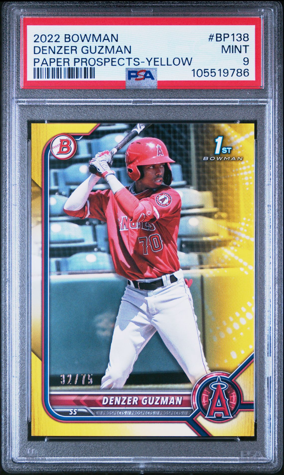 2022 Bowman Paper Prospects Denzer Guzman #Bp138 (Paper Prospects-Yellow) Mint 9 front