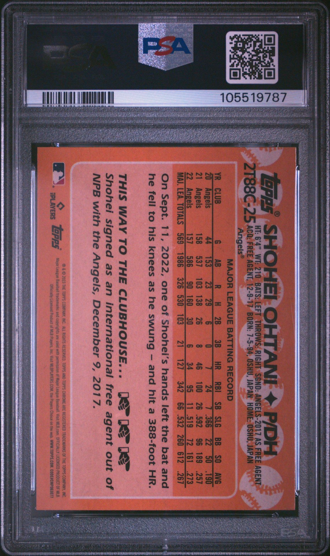 2023 Topps Silver Pack 1988 Chrome Promo Shohei Ohtani #2T88C25 Gem Mt 10 back