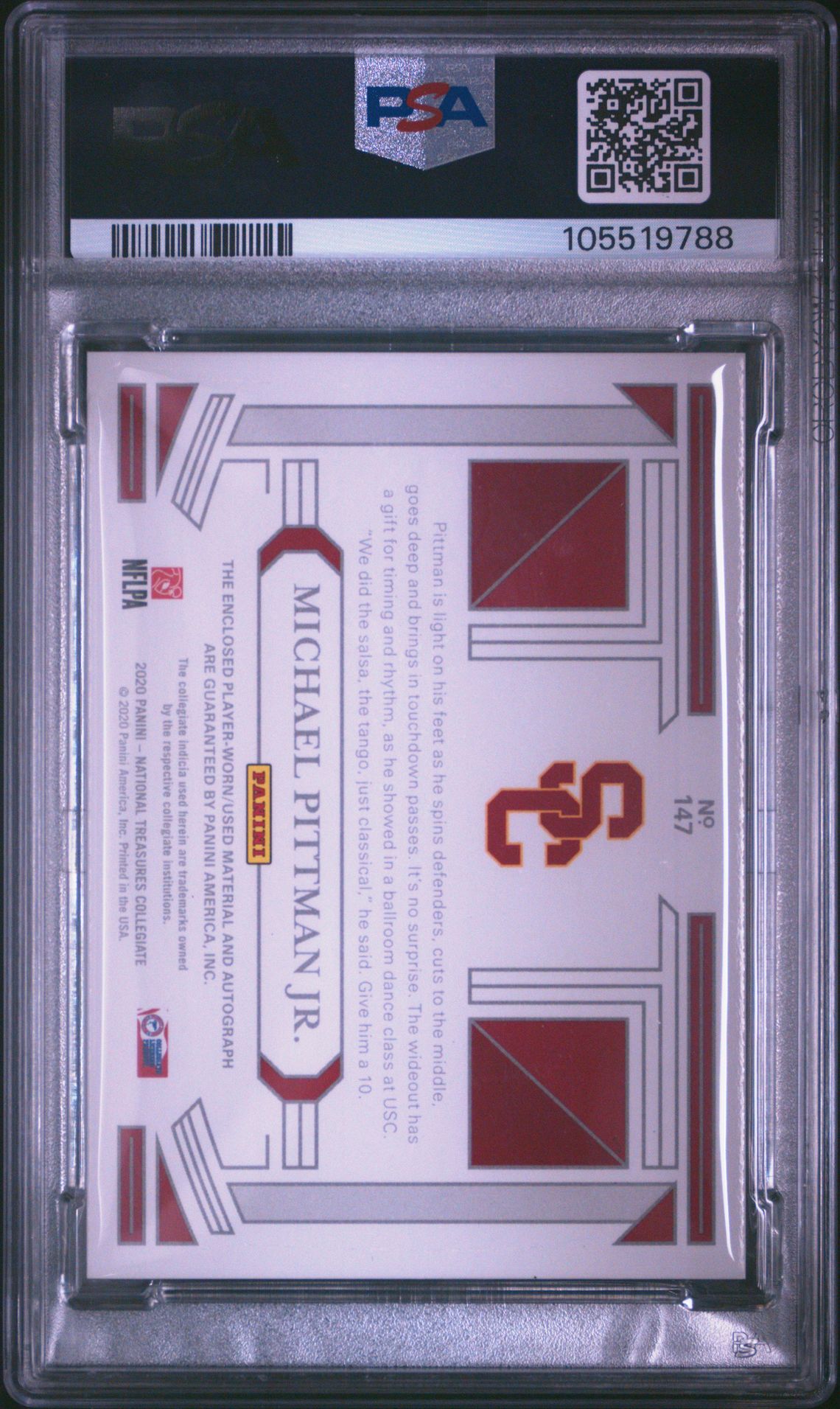 2020 Panini National Treasures Collegiate Michael Pittman Jr. #147 (College Materials Sig.) Gem Mt 10 back