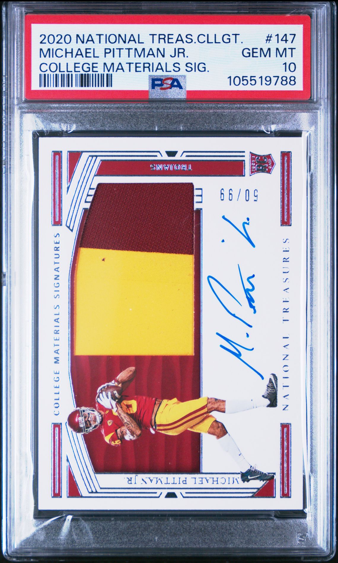 2020 Panini National Treasures Collegiate Michael Pittman Jr. #147 (College Materials Sig.) Gem Mt 10 front