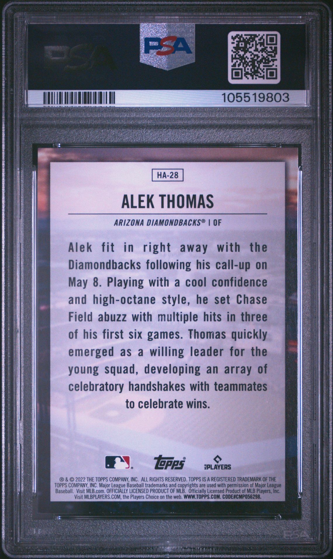 2022 Topps Home Field Advantage Alek Thomas #Ha28 (Home Field Advantage-Upd.) Mint 9 back