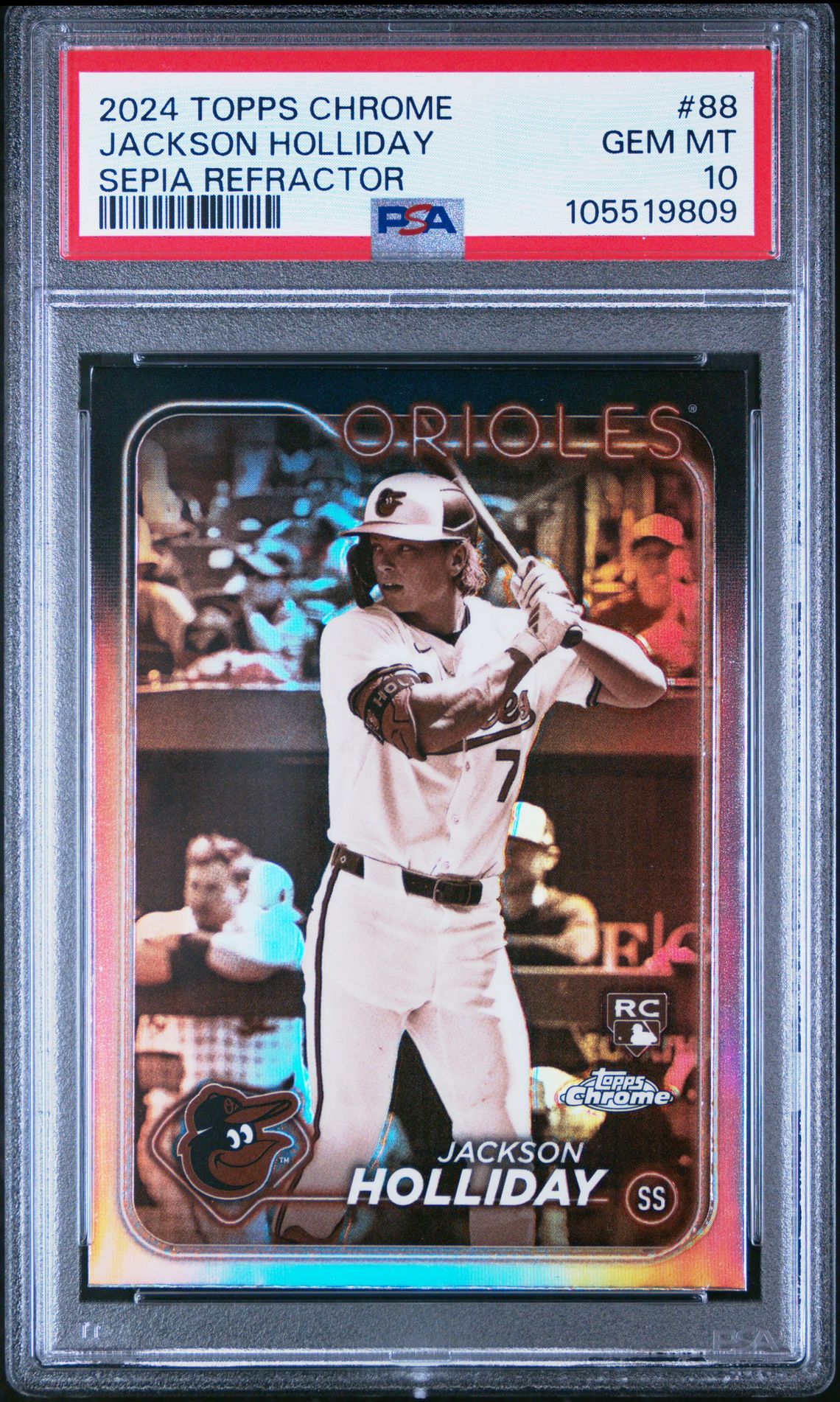 2024 Topps Chrome Jackson Holliday #88 (Sepia Refractor) Gem Mt 10 front