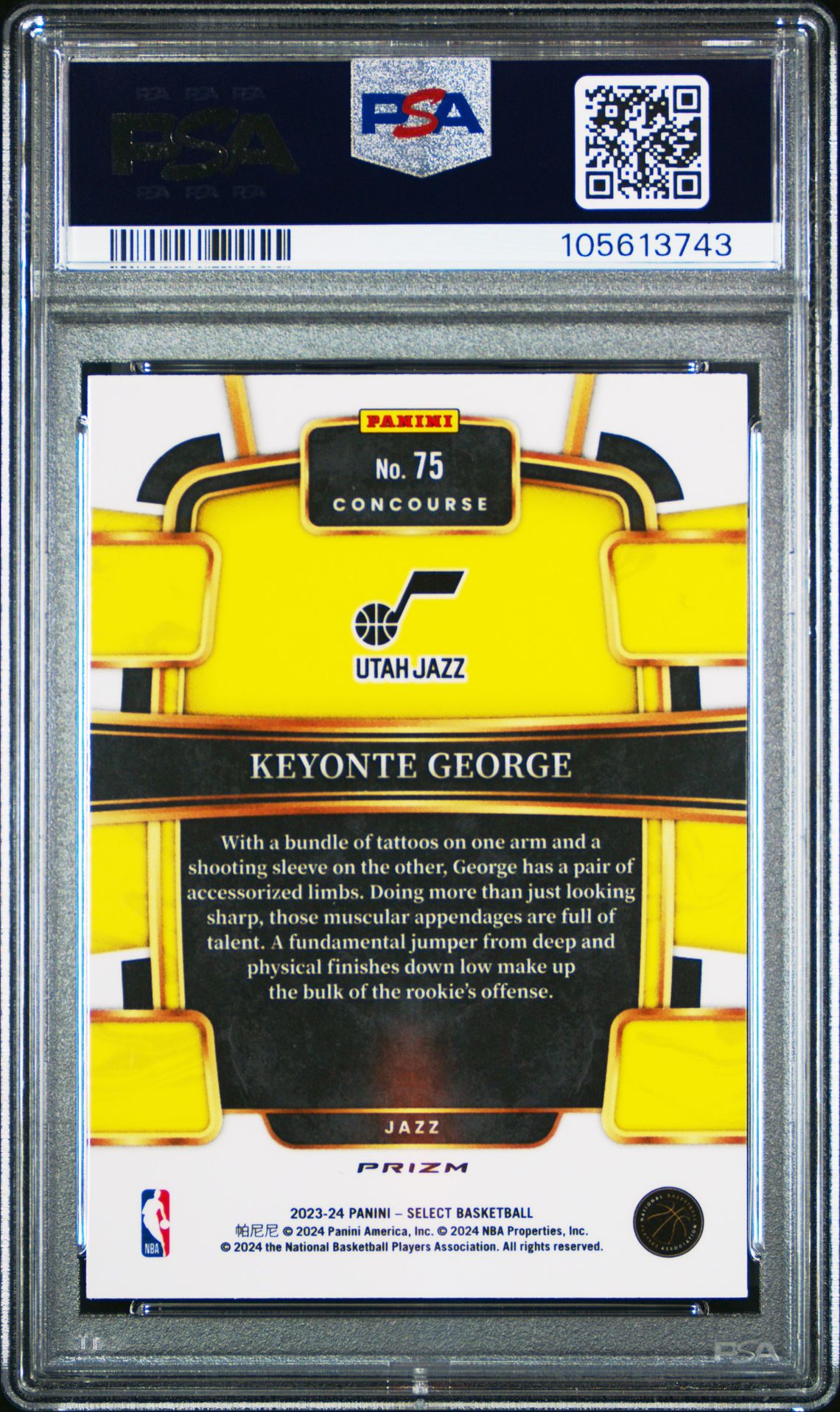 2023 Panini Select Keyonte George #75 (Red Cracked Ice) Gem Mt 10 back view - PSA certificate #105613743