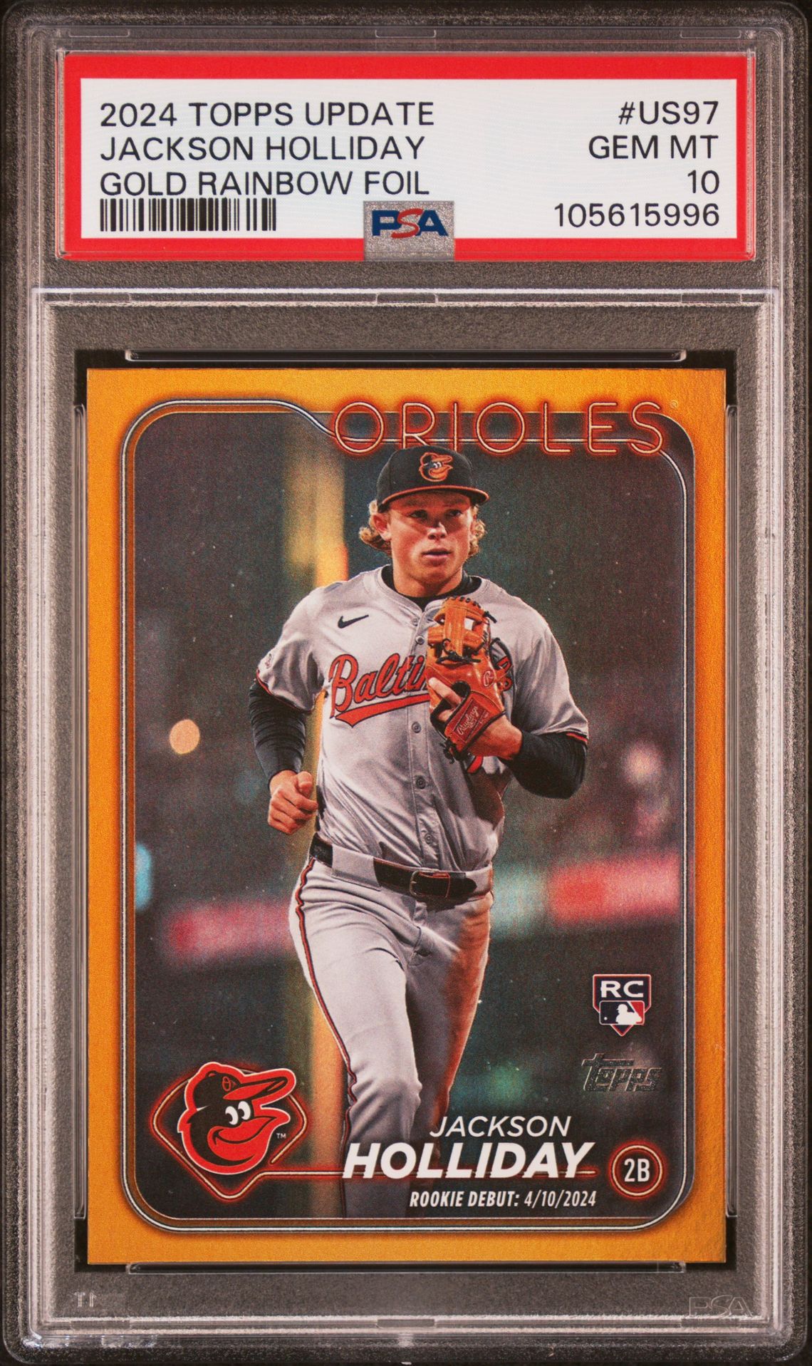 2024 Topps Update Jackson Holliday #Us97 (Gold Rainbow Foil) Gem Mt 10 front