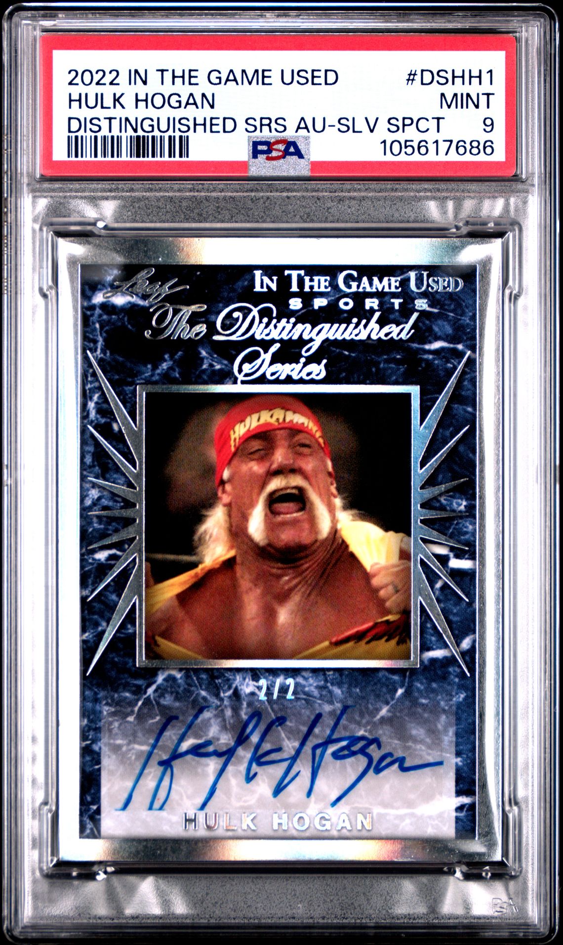 2022 Leaf LEAF IN THE GAME USED THE DISTINGUISHED SERIES AUTOGRAPH DISTINGUISHED SRS AU-SLV SPCT #DSHH1 Hulk Hogan front