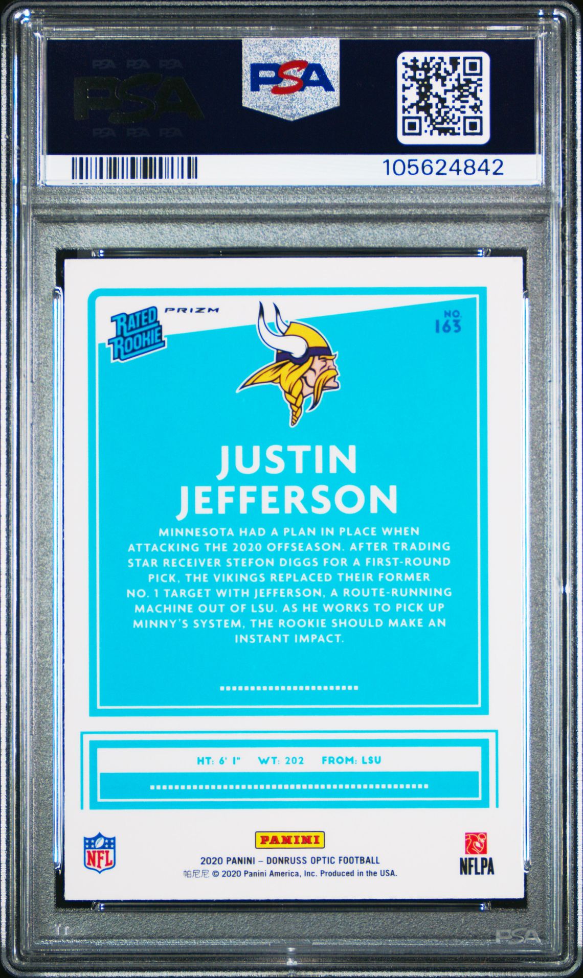 2020 Panini Donruss Optic Justin Jefferson #163 (Green Velocity) Nm-Mt 8 back