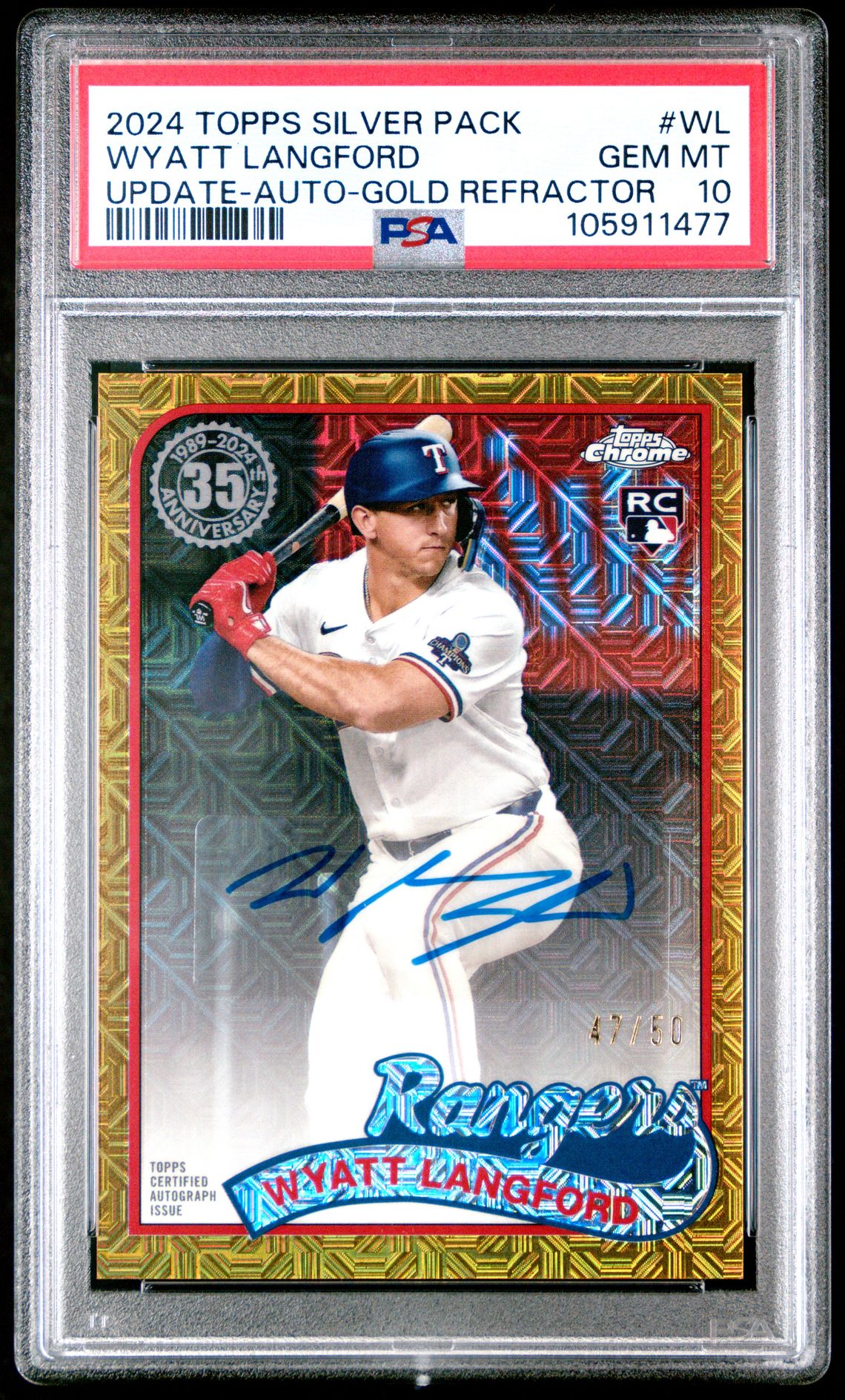2024 Topps TOPPS SILVER PACK 1989 CHROME PROMO UPDATE-AUTO-GOLD REFRACTOR #WL Wyatt Langford front