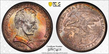 1918 50C Lincoln-Illinois MS68+ 