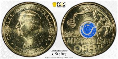 2025 $2 Women’s Australian Open Blue Colorized MS65