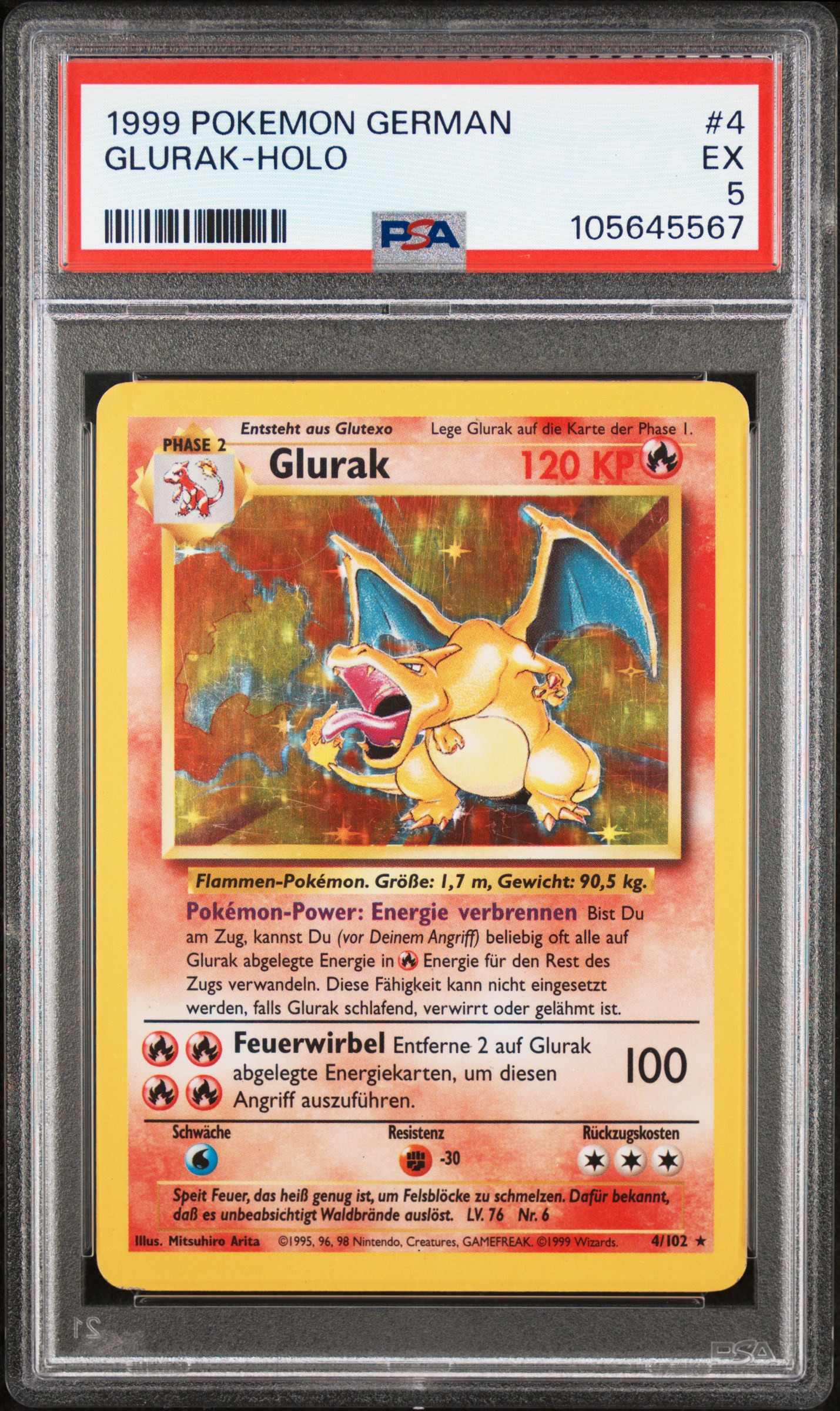 1999 #4 Glurak-Holo Base PSA 5 German Pokemon