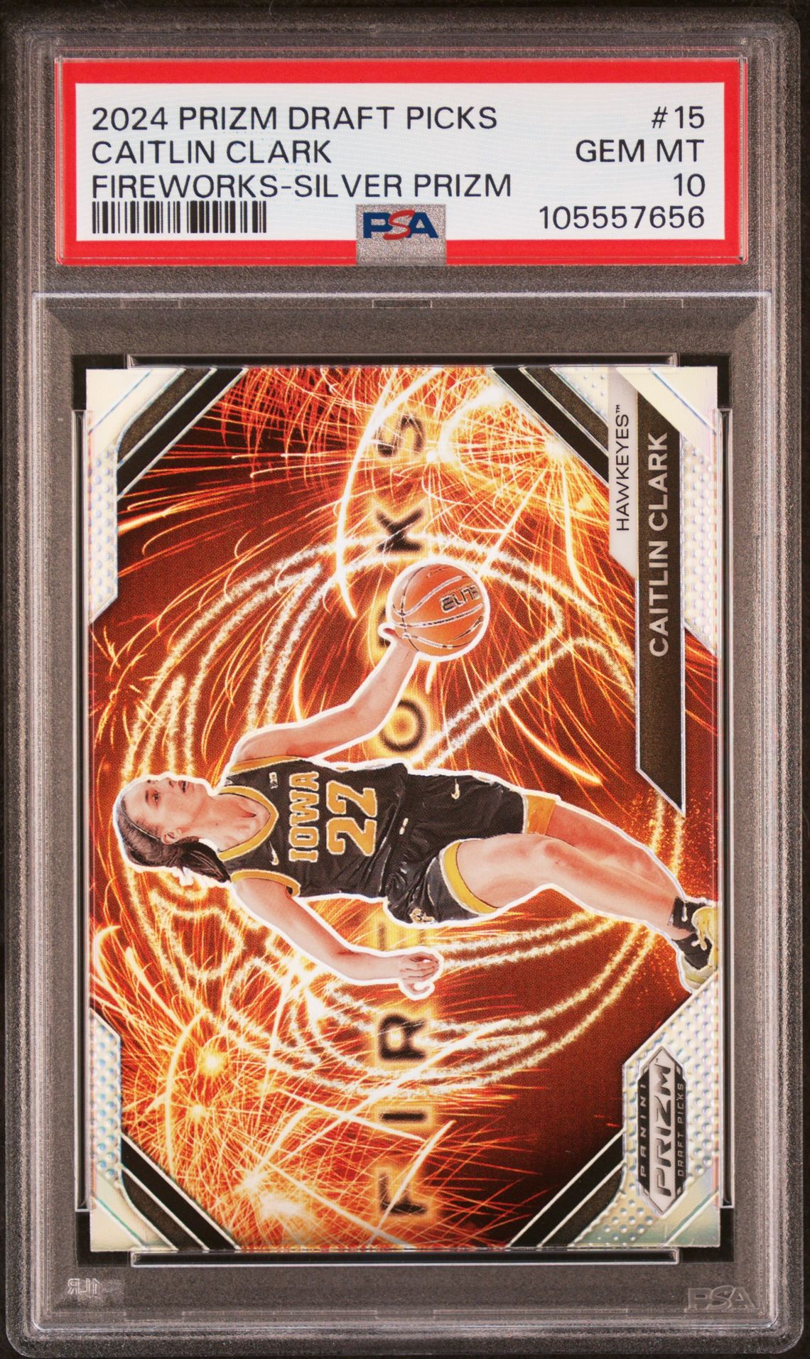 2024 Panini PANINI PRIZM DRAFT PICKS FIREWORKS SILVER PRIZM #15 Caitlin Clark front