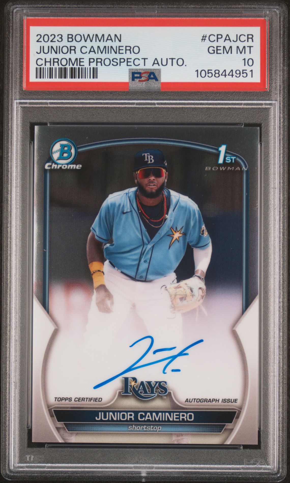 2023 Bowman BOWMAN CHROME PROSPECT AUTOGRAPHS CHROME PROSPECT AUTO. #CPAJCR Junior Caminero front