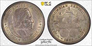 1892 50C Columbian AU58