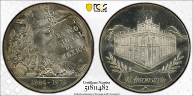 1974-Mo Medal 90th Ann. Banco Nacional Ag MS66