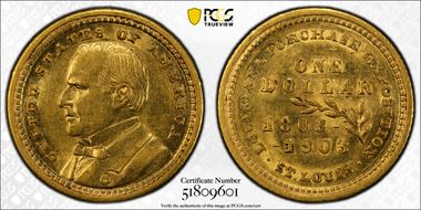 1903 G$1 LA Purchase, McKinley AU58