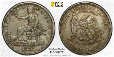 1876 T$1 Type-I/II Chopmarked N1