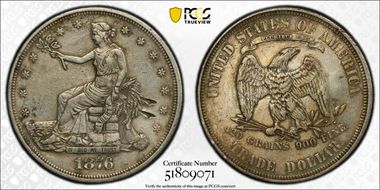 1876 T$1 Type-I/II Chopmarked N1