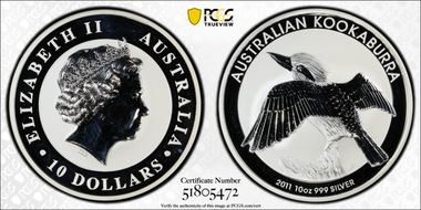 2011-P $10 Kookaburra 10oz Ag MS64