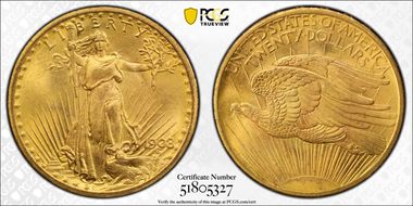 1908 $20 No Motto MS67