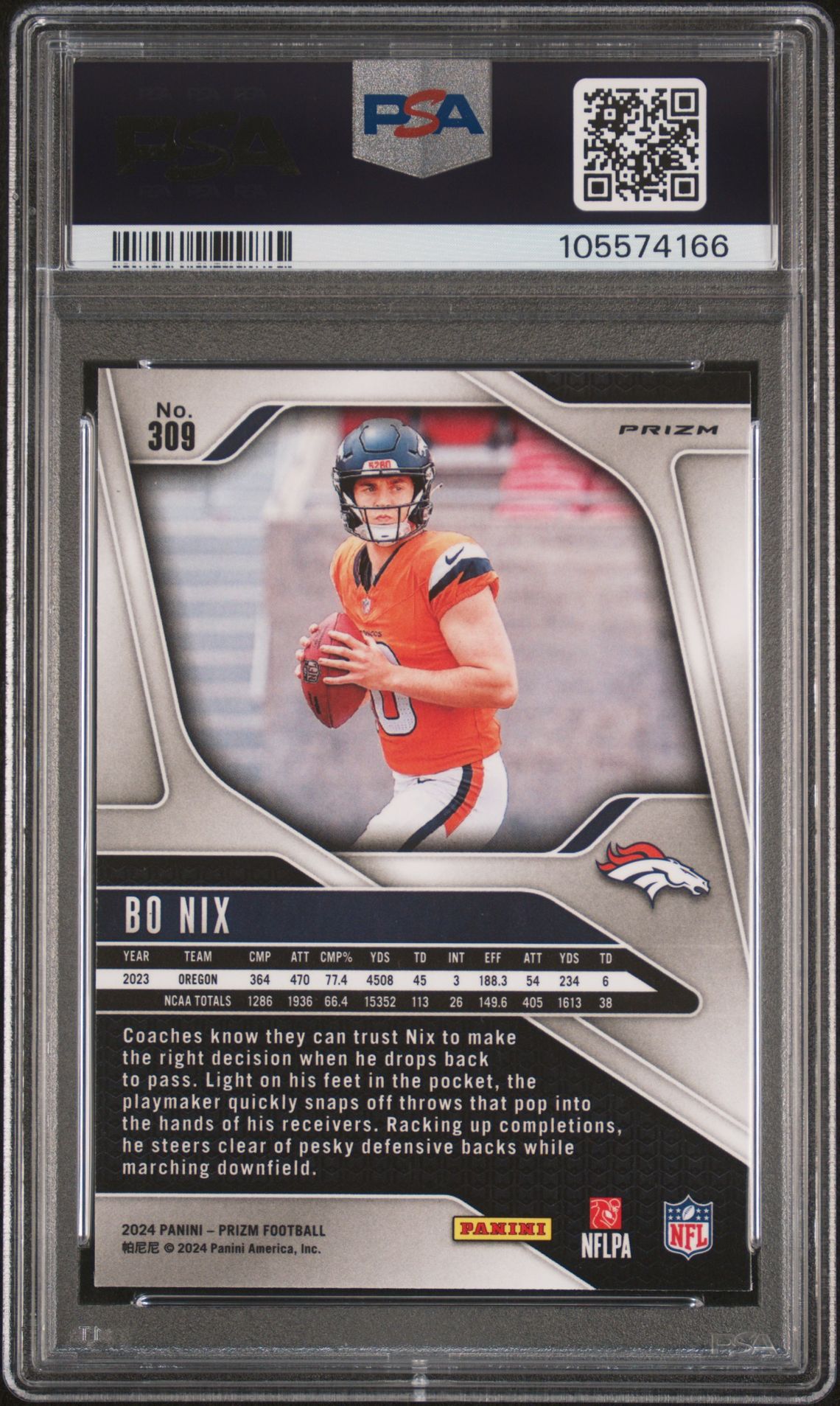 2024 Panini Prizm Bo Nix #309 (Neon Green Pulsar) Mint 9 back