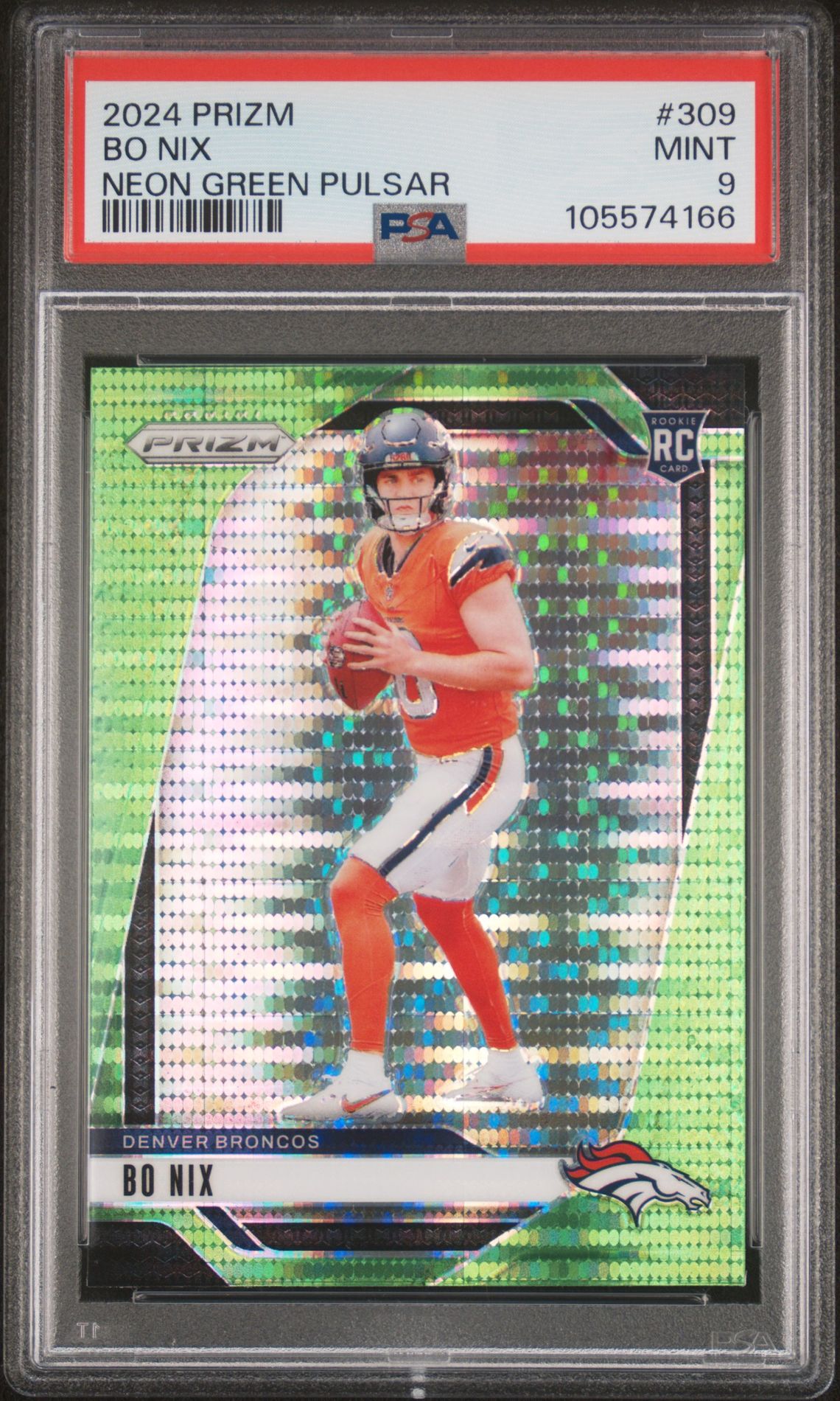 2024 Panini Prizm Bo Nix #309 (Neon Green Pulsar) Mint 9 front
