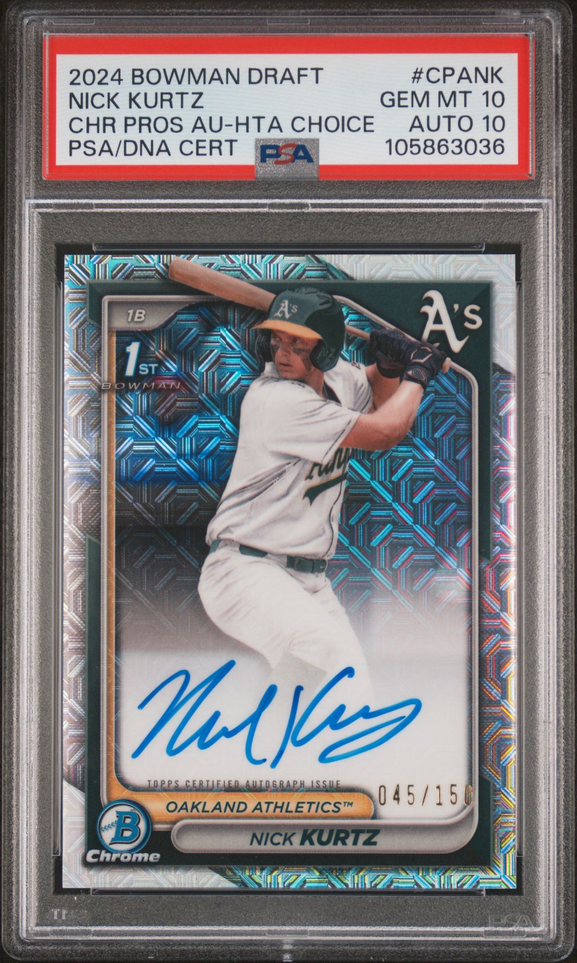 2024 Bowman BOWMAN DRAFT CHROME PROSPECT AUTOGRAPHS Green #CPANK Nick Kurtz front