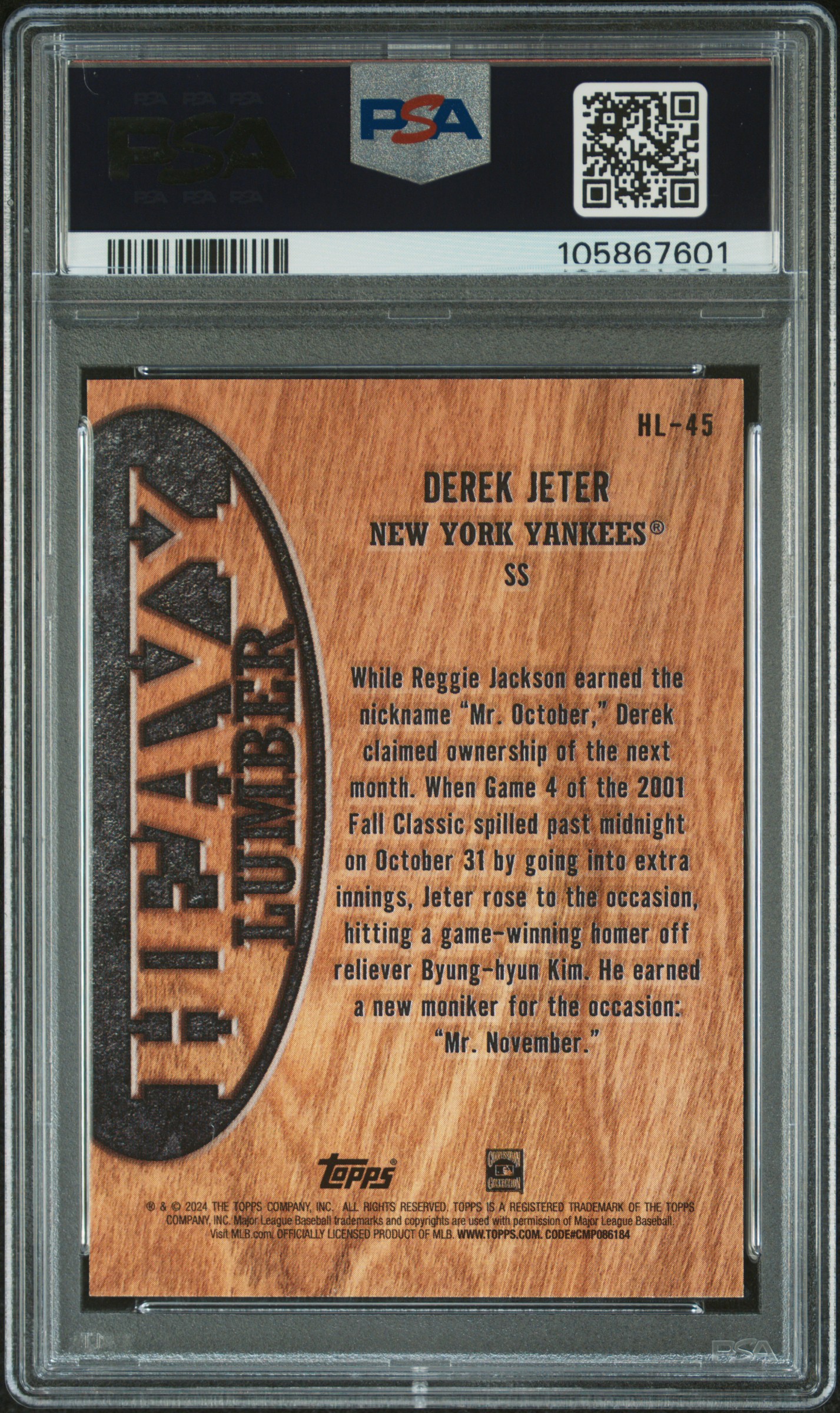 2024 Topps Heavy Lumber Derek Jeter #Hl45 (Update) Gem Mt 10 back
