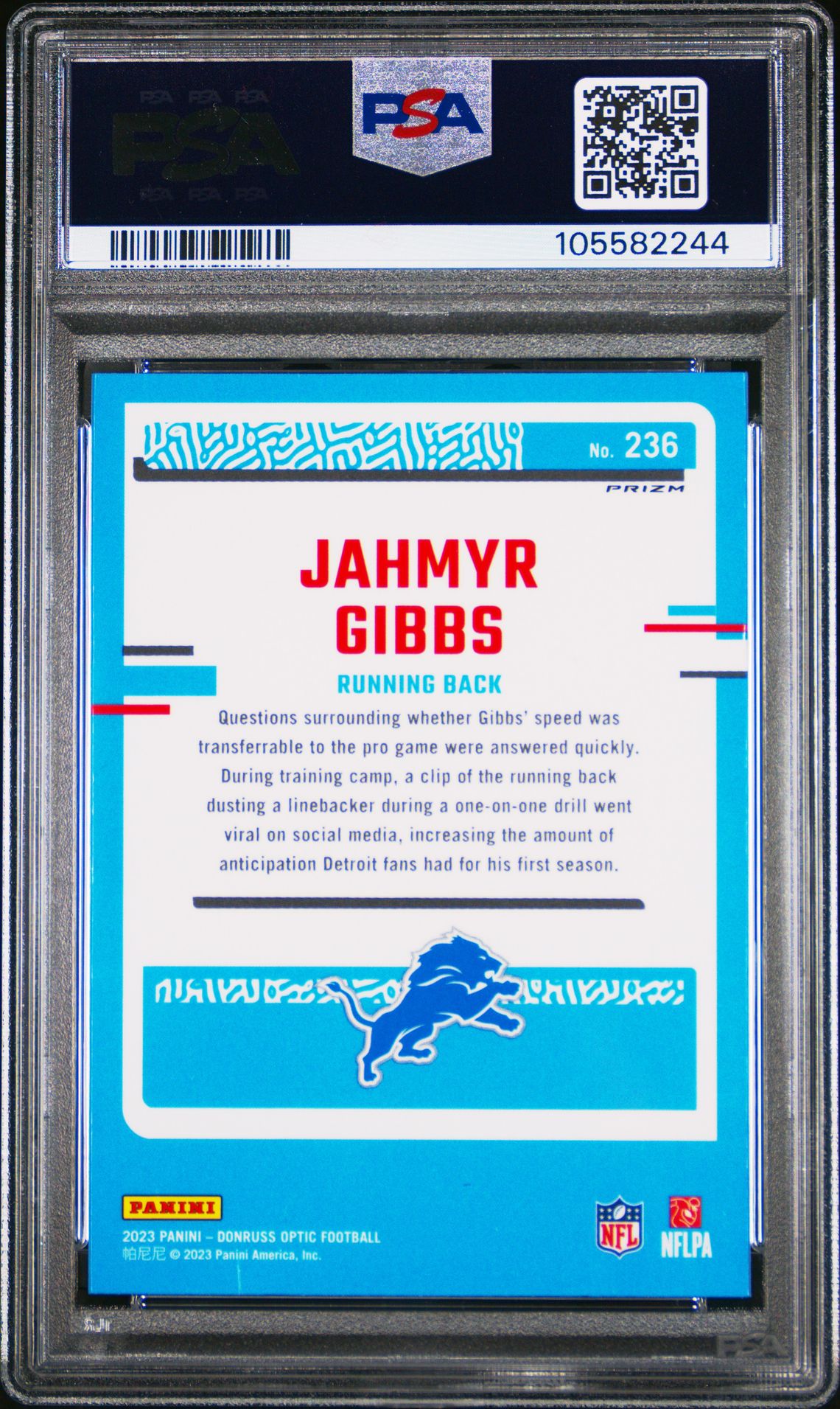 2023 Panini Donruss Optic Jahmyr Gibbs #236 (Green Velocity) Mint 9 back