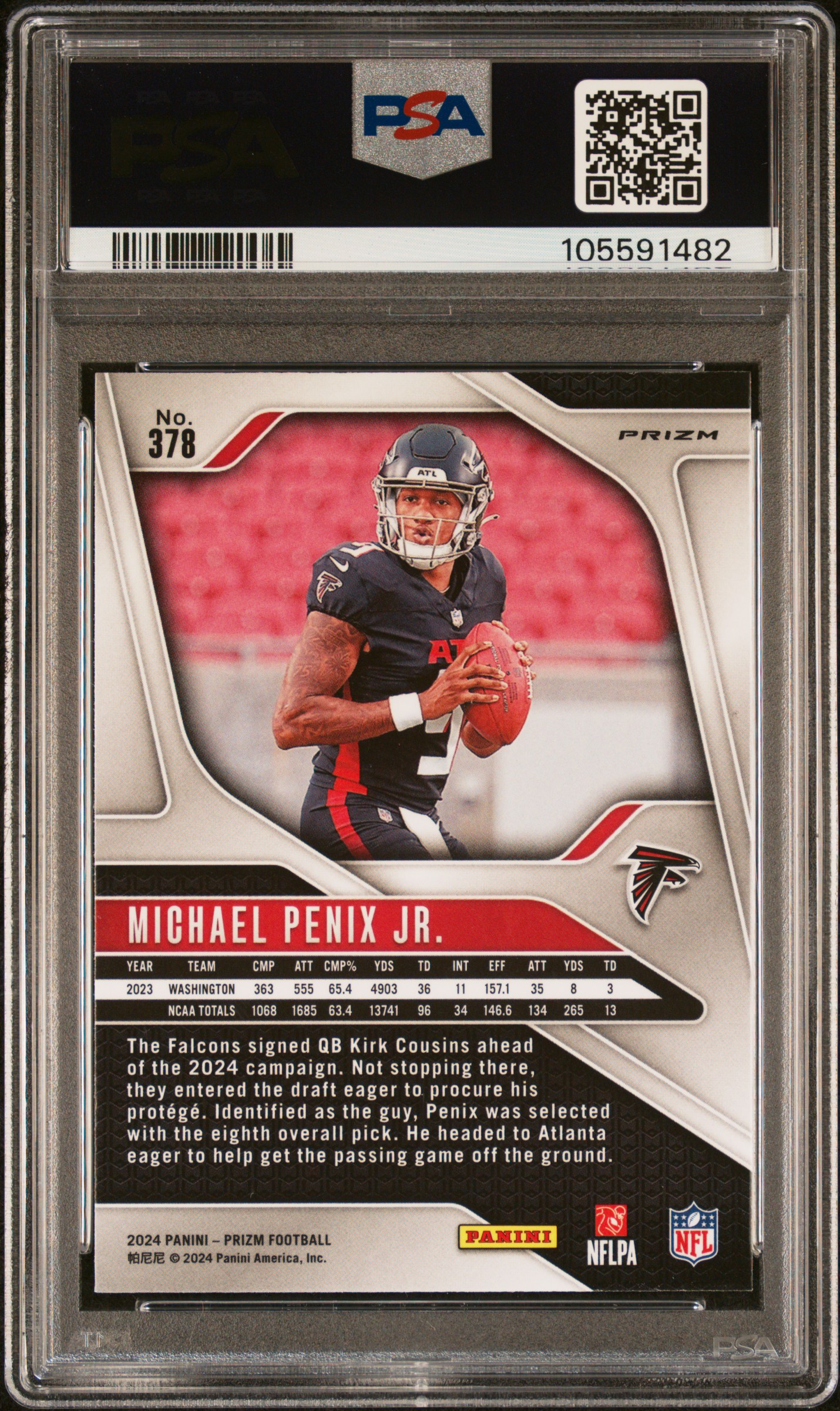 2024 Panini Prizm Michael Penix Jr. #378 (Silver Prizm) Gem Mt 10 back