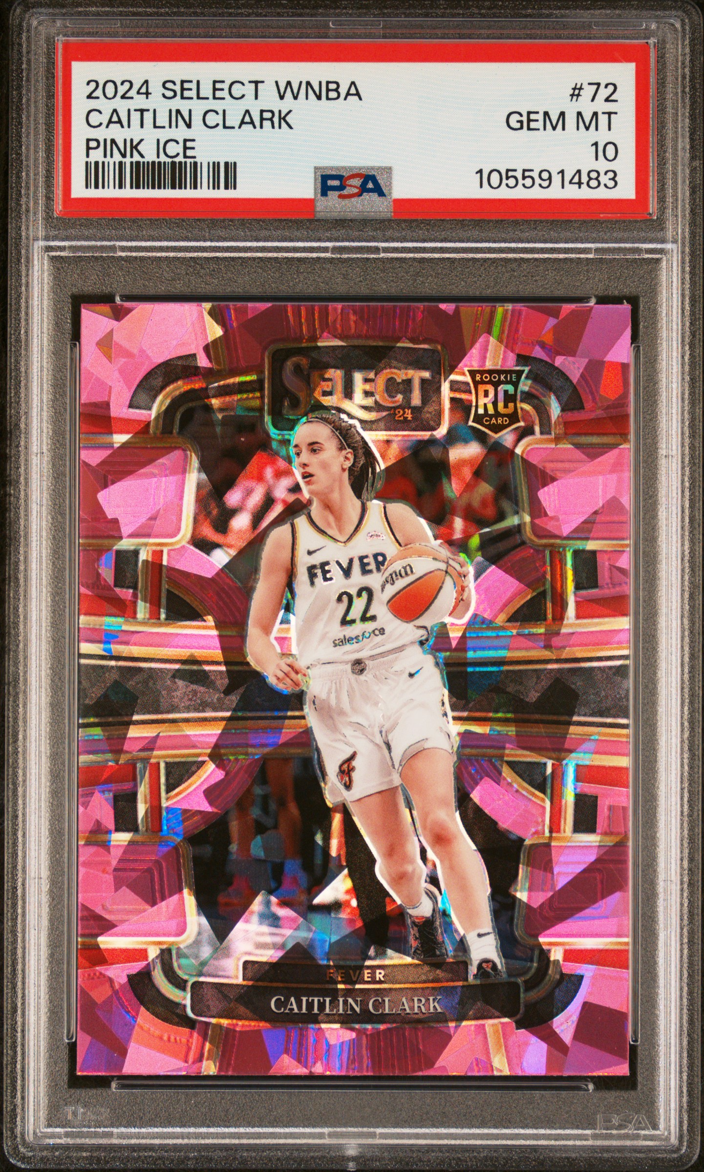 2024 Panini Select Wnba Caitlin Clark #72 (Pink Ice) Gem Mt 10 front