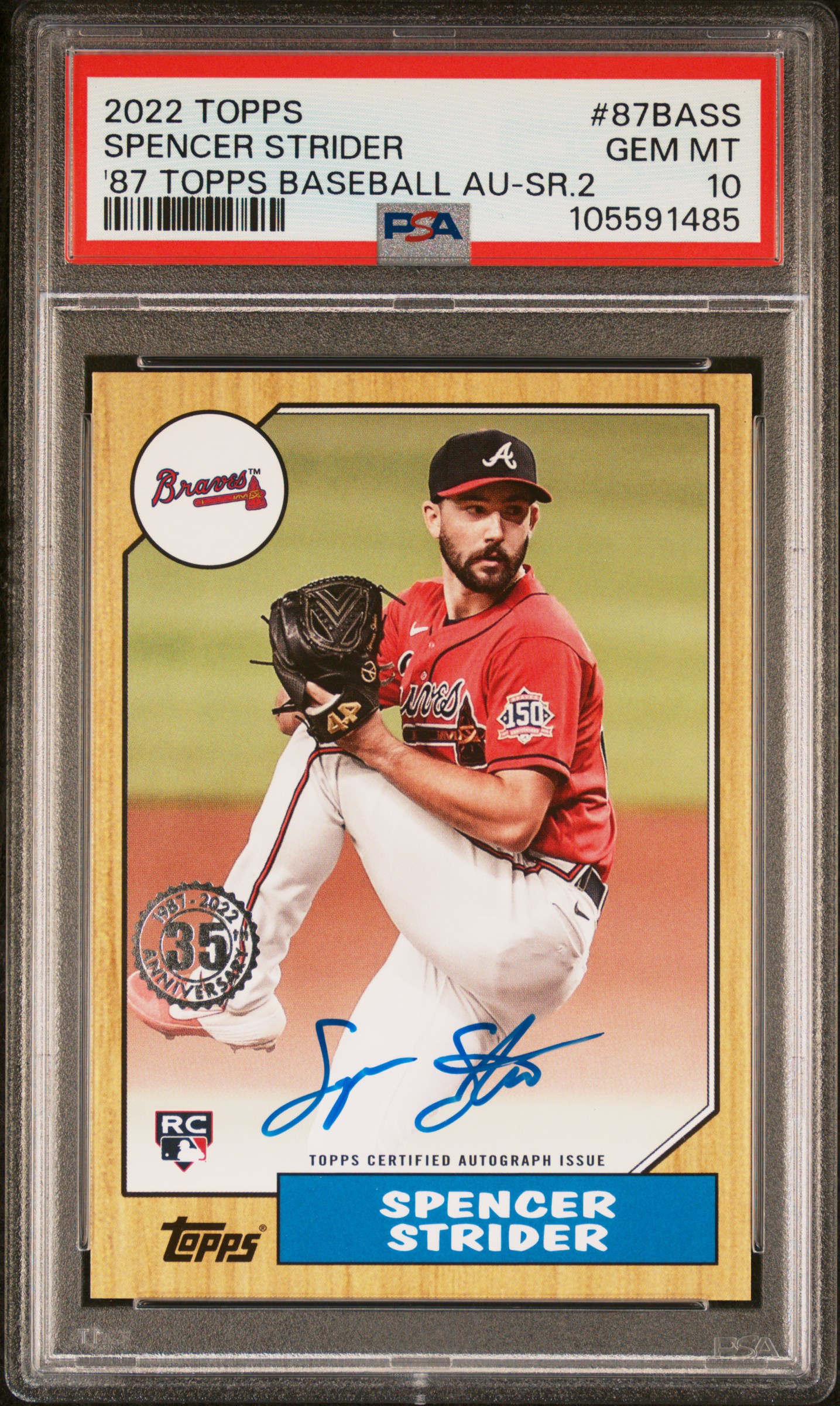 2022 Topps 1987 Topps Baseball Autographs Spencer Strider #87Bass ('87 Topps Baseball Au-Sr.2) Gem Mt 10 front