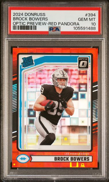 2024 Panini Donruss Brock Bowers #394 (Optic Preview-Red Pandora) Gem Mt 10 front