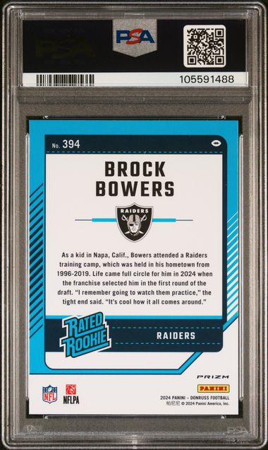 2024 Panini Donruss Brock Bowers #394 (Optic Preview-Red Pandora) Gem Mt 10 back
