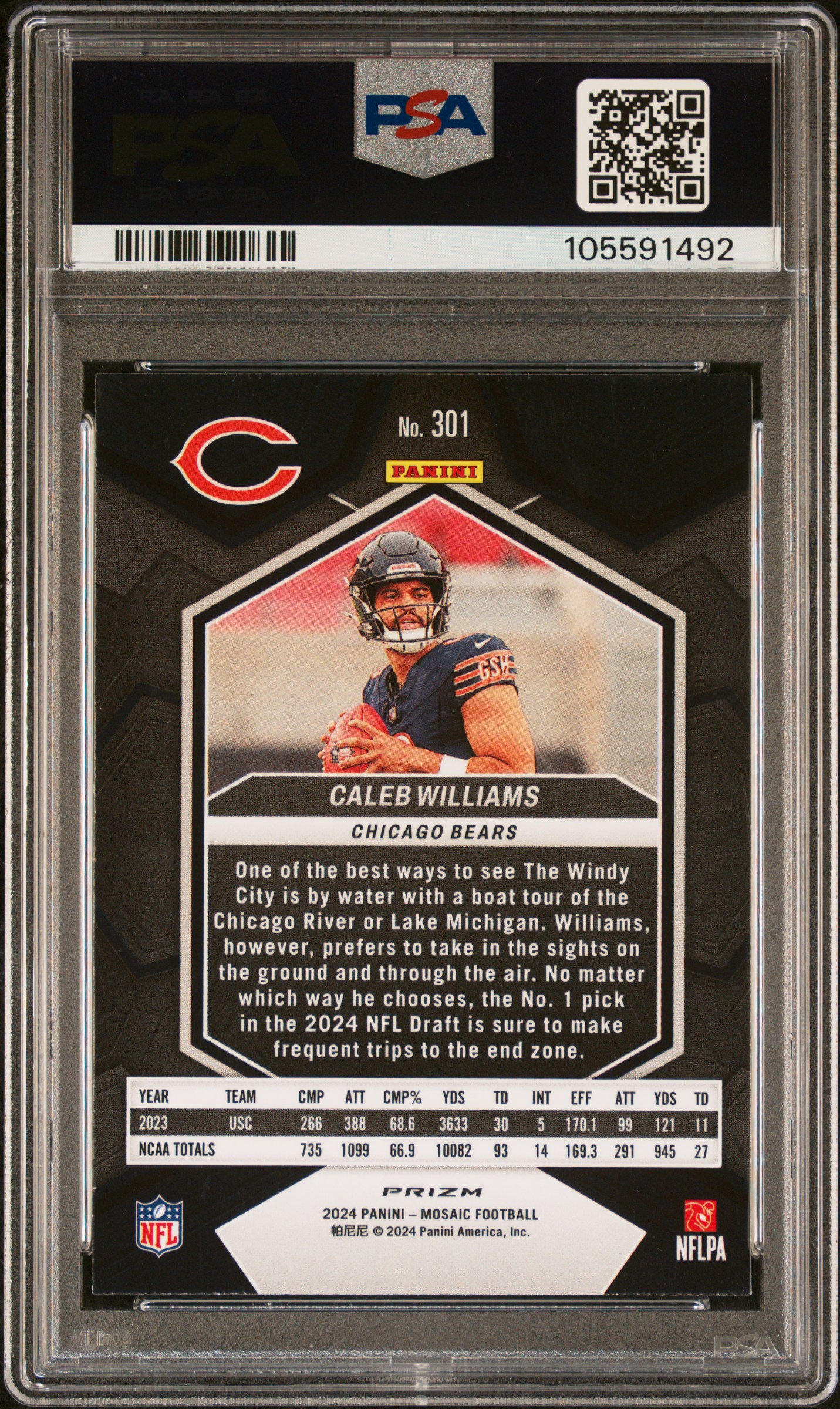 2024 Panini Mosaic Caleb Williams #301 (Red) Gem Mt 10 back