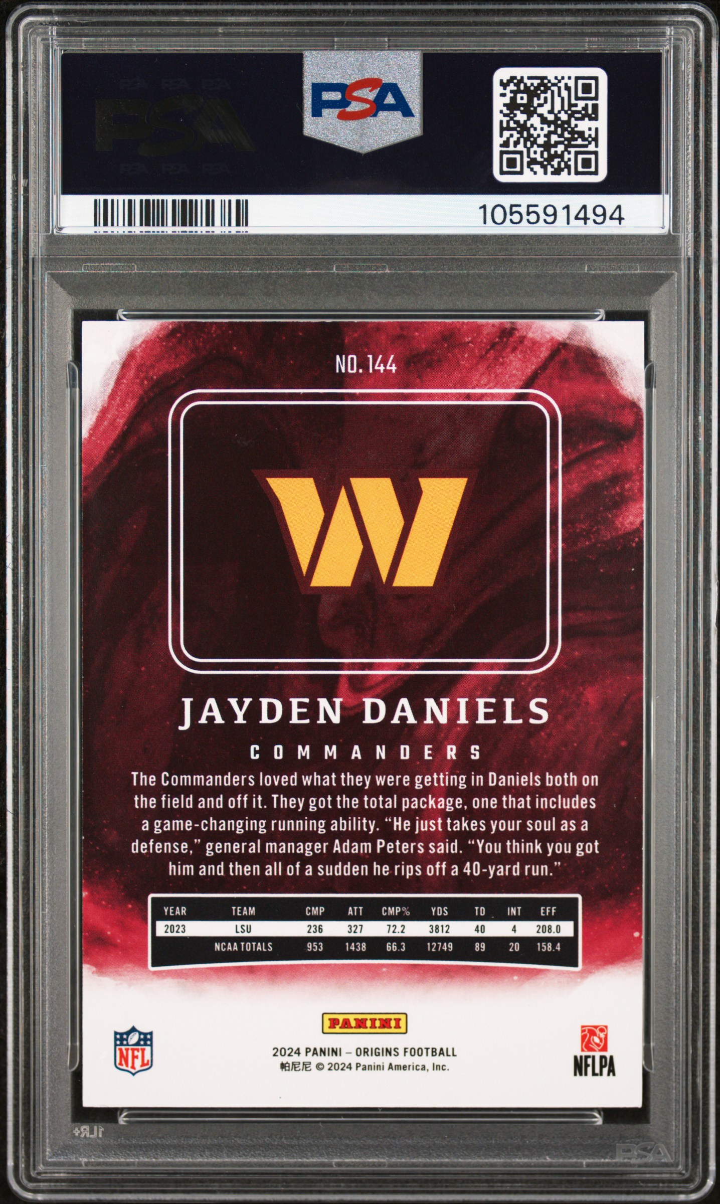 2024 Panini Origins Jayden Daniels #144 Gem Mt 10 back