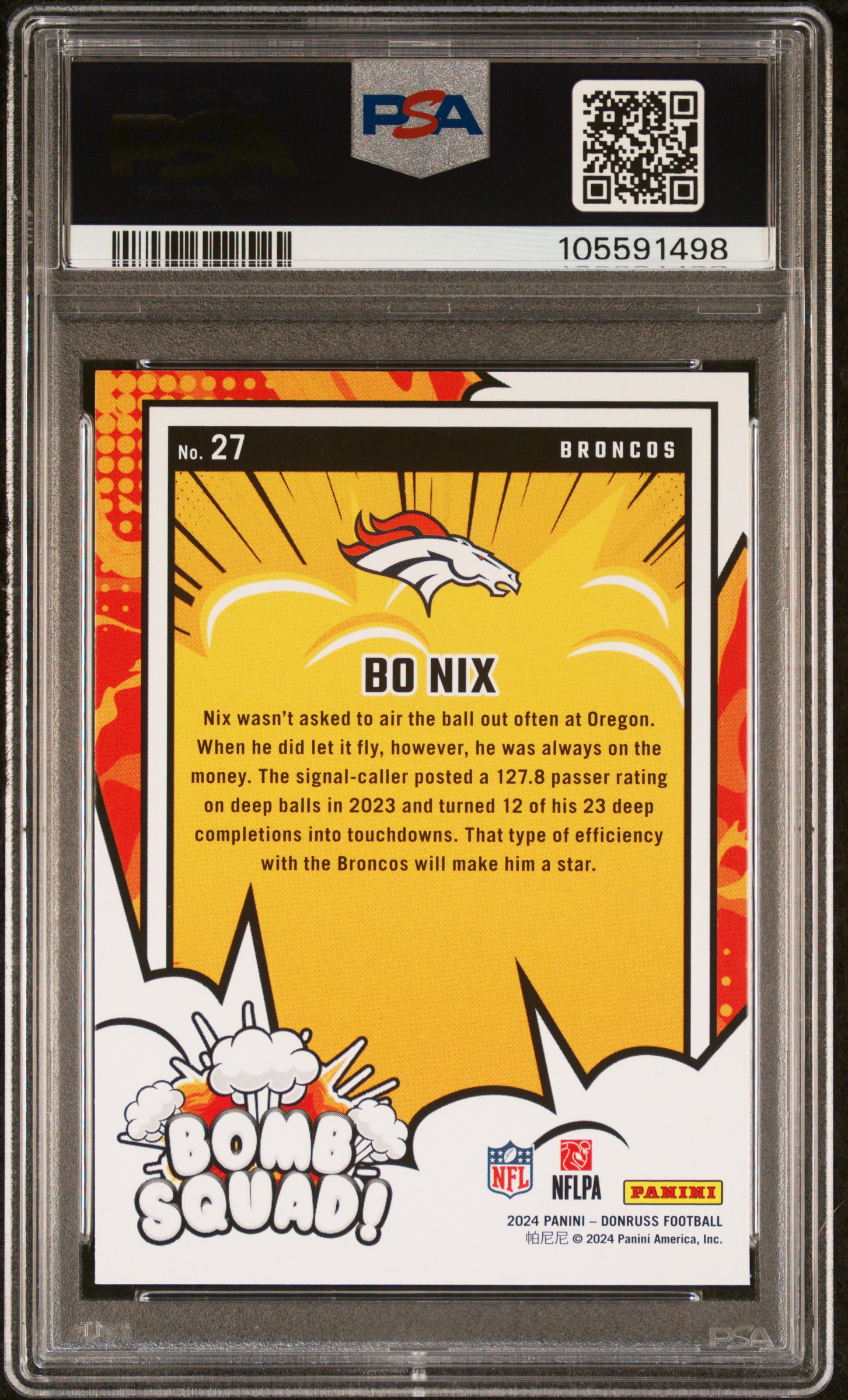 2024 Panini Donruss Bomb Squad Bo Nix #27 Mint 9 back