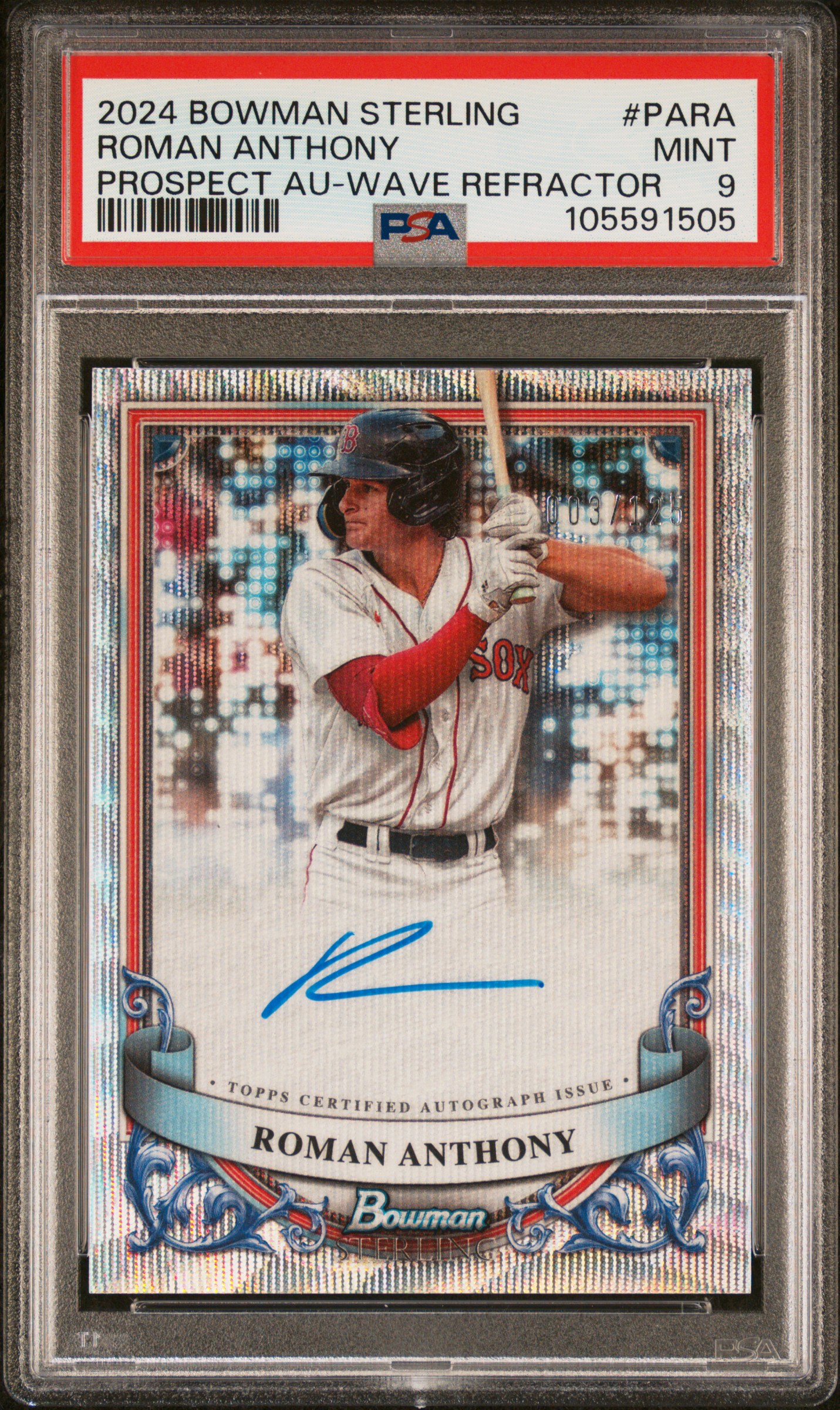 2024 Bowman Sterling Prospect Autographs Roman Anthony #Para (Prospect Au-Wave Refractor) Mint 9 front