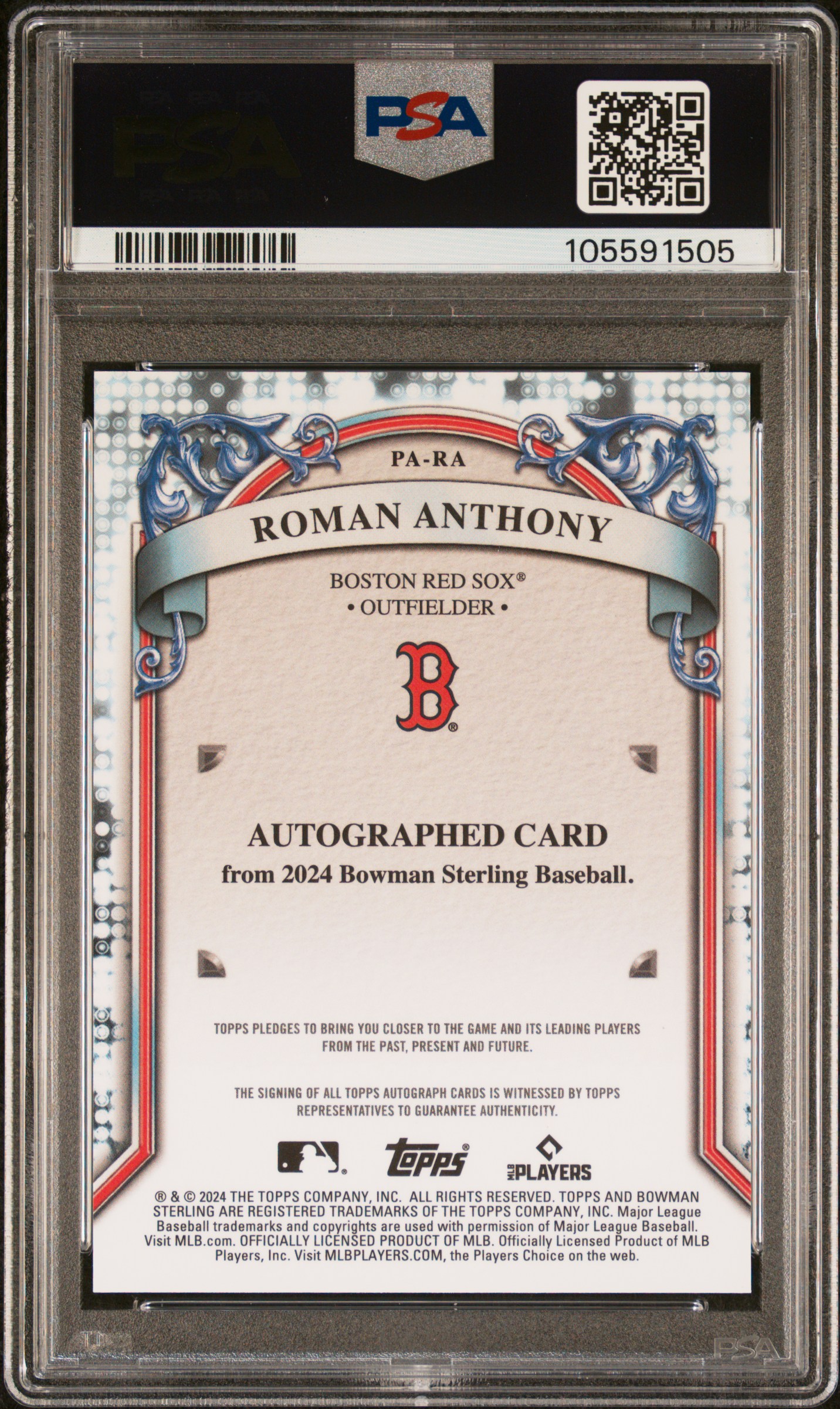 2024 Bowman Sterling Prospect Autographs Roman Anthony #Para (Prospect Au-Wave Refractor) Mint 9 back