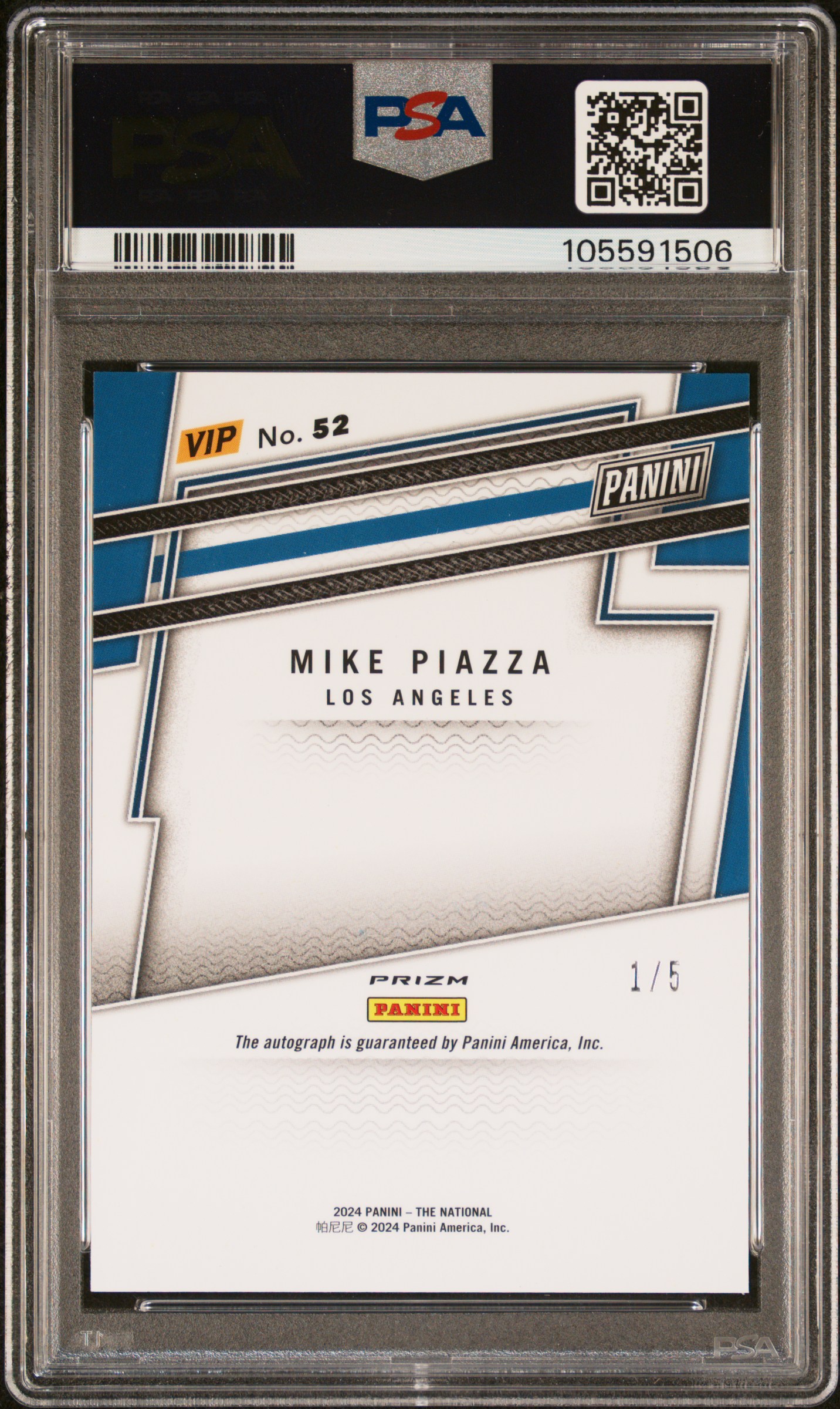 2024 Panini National Sports Collectors Convention Vip Gold Mike Piazza #52 (Autograph-Black Gold) Gem Mt 10 back