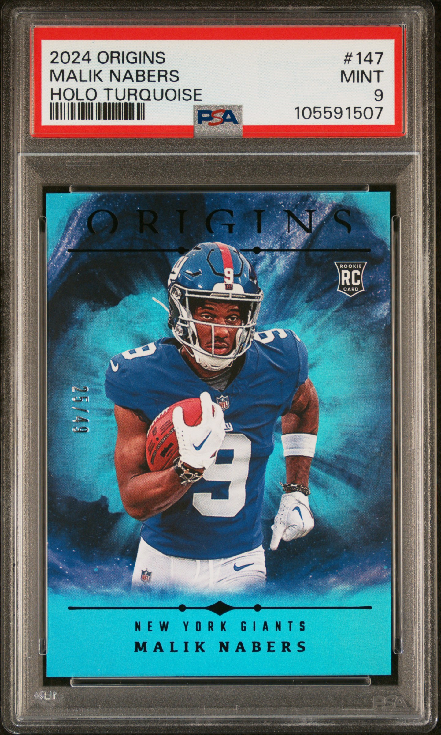 2024 Panini Origins Malik Nabers #147 (Holo Turquoise) Mint 9 front