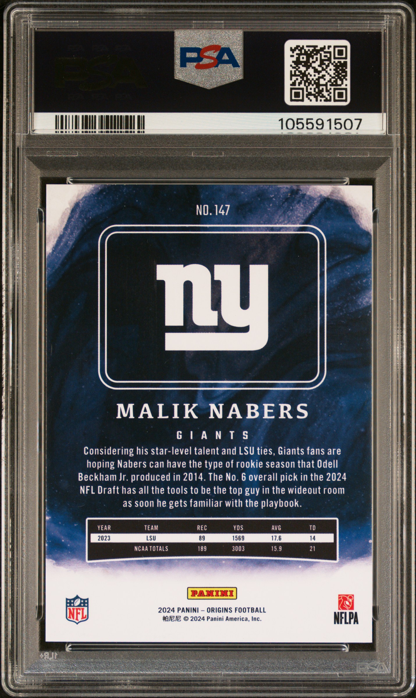 2024 Panini Origins Malik Nabers #147 (Holo Turquoise) Mint 9 back