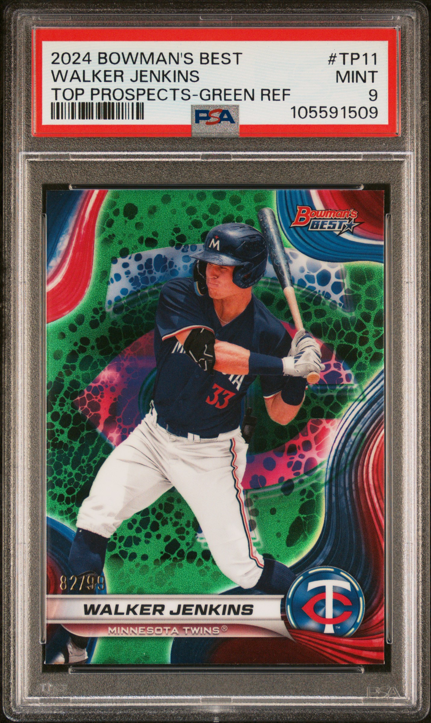 2024 Bowman's Best Top Prospects Walker Jenkins #Tp11 (Top Prospects-Green Ref) Mint 9 front