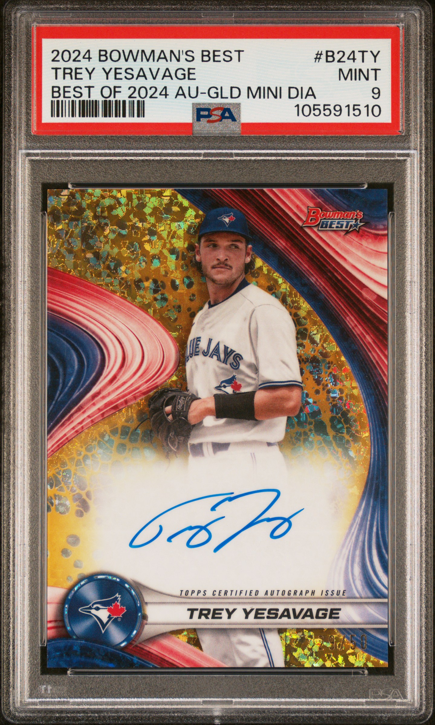 2024 Bowman's Best Best Of 2024 Autographs Trey Yesavage #B24Ty (Best Of 2024 Au-Gld Mini Dia) Mint 9 front