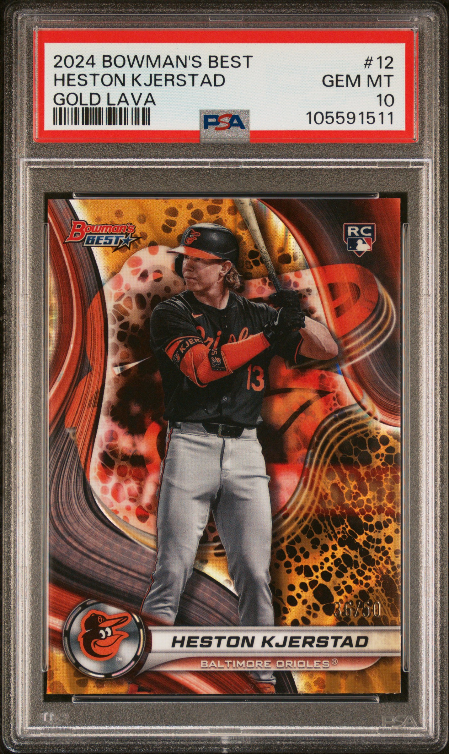 2024 Bowman's Best Heston Kjerstad #12 (Gold Lava) Gem Mt 10 front