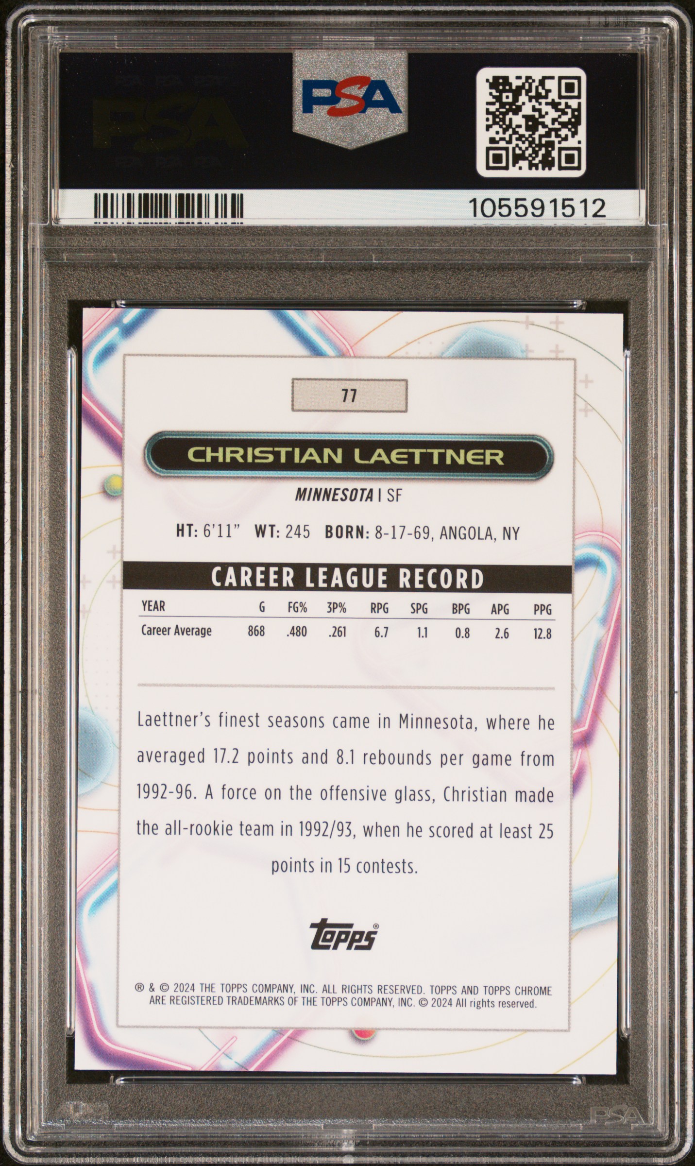 2023 Topps Cosmic Chrome Christian Laettner #77 (Red Flare) Mint 9 back