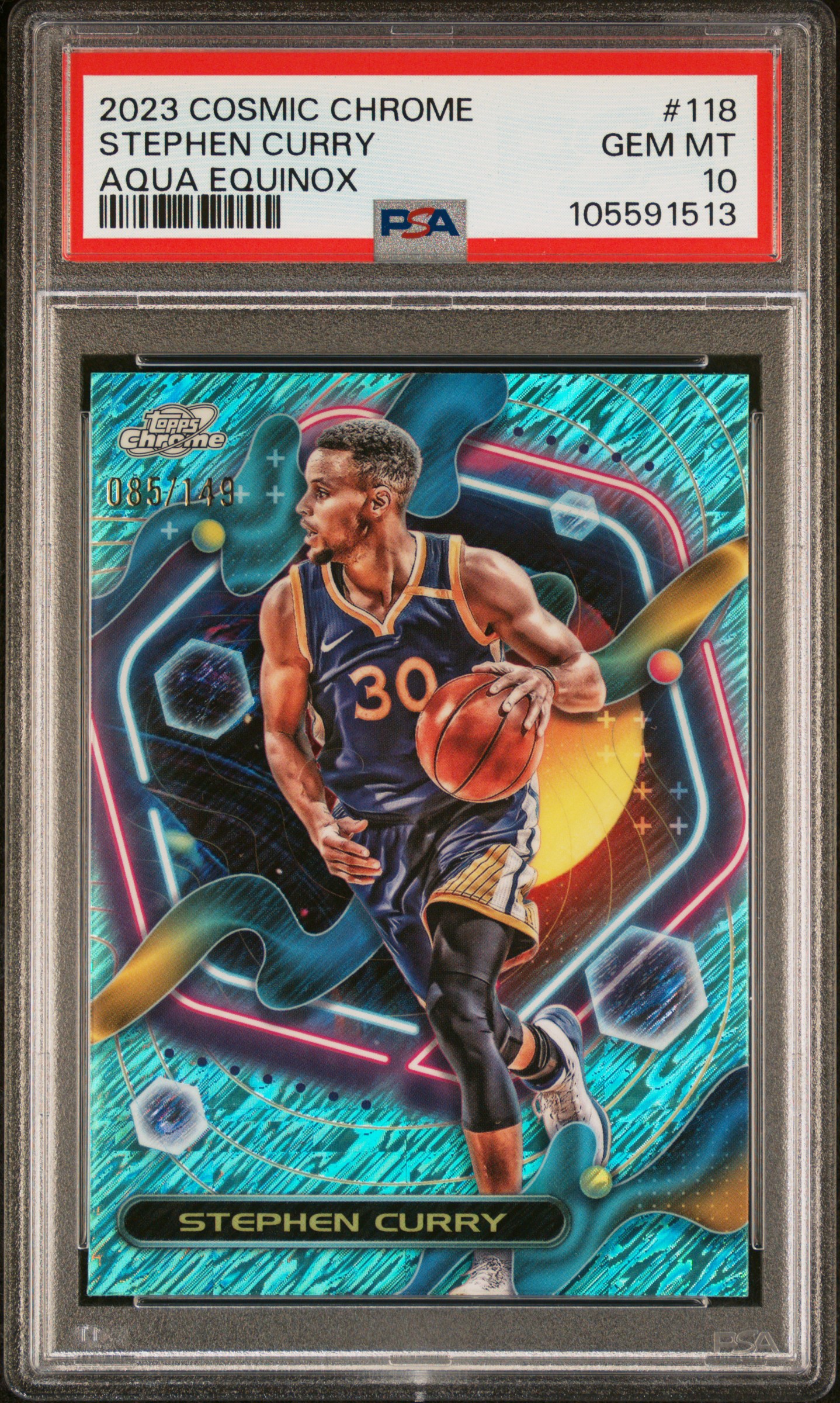 2023 Topps Cosmic Chrome Stephen Curry #118 (Aqua Equinox) Gem Mt 10 front